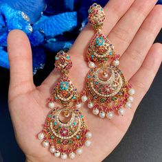 long chandbali earrings for women 22k Gold Jewelry Necklaces, 22k Gold Jewelry, Chandbali Earrings, Pearl Necklace Set, Gold Jewelry Necklace, Emerald Necklace, Gold Bangle Bracelet, Pendant Set, Gold Plated Jewelry