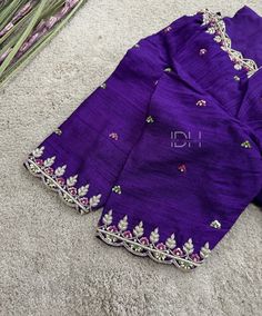 Festive Purple Blouse With Resham Embroidery, Purple Zari Work Blouse For Diwali, Transitional Purple Saree With Resham Embroidery, Purple Color Blouse Maggam Work, Purple Resham Embroidery Blouse For Puja, Exclusive Blouse Designs, Cut Work Blouse