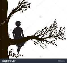 the silhouette of a person sitting on a tree branch