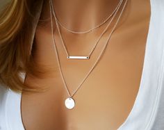 Monogram Silver Layering Necklace Layered Necklace Skinny Bar Stacking Necklace, Chique Outfit, Layering Ideas, Layered Necklaces Silver, Stacked Necklaces, Necklace Layered, Silver Plated Necklace, Layering Necklace