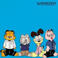 cartoon characters are sitting together in front of a blue background with the words weezer on it