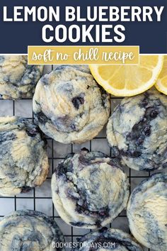 lemon blueberry cookies on a cooling rack with text overlay