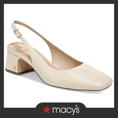 in stock Beige Leather Slingback Pumps For Formal Occasions, Cream Leather Slingback Pumps With Block Heel, Classic Cream Slingback Pumps For Work, Cream Leather Slingback Pumps For Evening, Classic Cream Slingback Pumps For Formal Occasions, Elegant Cream Slingback Pumps For Work, Classic Cream Slingback Pumps For Spring, Classic Cream Slingback Pumps With Ankle Strap, Beige Leather Slingback Pumps With Branded Heel