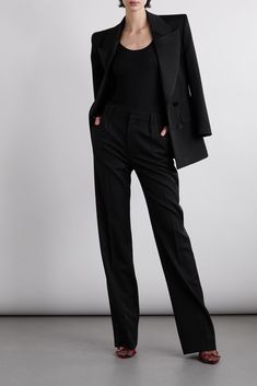 The power suiting that closed SAINT LAURENT's Fall '22 runway took its cues from '80s styles. These pants are expertly tailored from grain de poudre wool and have crepe trims down the straight legs. The creased details create an elongating effect. Wear yours with one of the label's sharp blazers. Tailored Suit Women, All Saints Clothing, Ralph Lauren Collection, Tapered Pants, Tweed Blazer, Straight Leg Trousers, 80s Fashion, Pants Straight, Dress And Heels