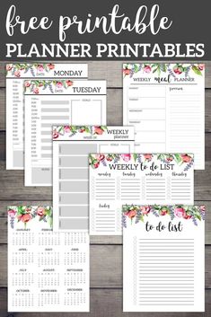 the free printable planner is shown with flowers on it and text that reads, free print