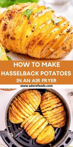 how to make hasselback potatoes in an air fryer with text overlay