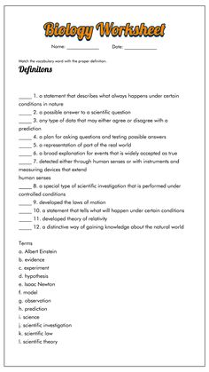 the biology worksheet is shown in this image, it shows an overview of how to