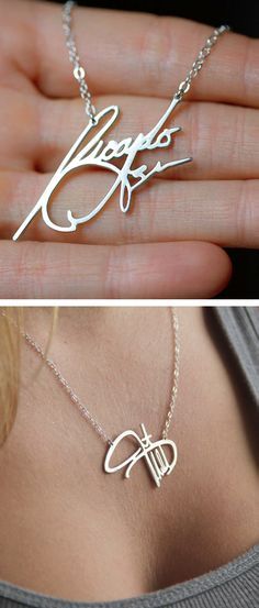 Turn your signature into a necklace - cute gift idea Handwriting Necklace, Custom Signature, Signature Necklace, Necklace Name, Name Necklaces, Signature Jewelry, A Necklace, Ring Style, Cute Gift