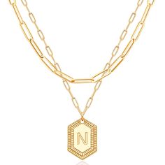 PRICES MAY VARY. Gold Initial Hexagon Layered Necklace Size: The length of choker is 15 "-17 ", Second necklace is 20 "-22 " ,Two separate paperclip chain can be adjust with lobster clasp Material: Our gold layered initial hexagon necklace crafted in 18K gold plated, heat and pressure bonded to a high-quality brass core; being absolutely stunning, Handcrafted for everyday wear Applicable Occasions: our dainty gold disc layered necklaces are suitable for many occasions, party, wedding, dating and Hexagon Necklace, Everyday Wear Jewelry, Gold Initial Necklace, Gold Disc, Initial Necklace Gold, Necklace Craft, Link Chain Necklace, Gold Initial, Necklace Size