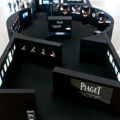 a display area in an airport filled with electronic devices