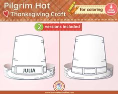 the pilgrim hat has two versions included for children to learn how to make it and color