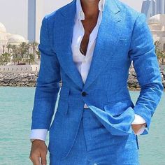 Business Suits For Men, Men Linen Suits, Gambling Design, Blue Beach Wedding, Wedding Blazers, Suits Men Business, Man Blazer, Groom Tuxedo, Stylish Suit