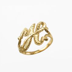 Yellow Gold Sparkle-Cut Letter Initial Alphabet Script Ring. Metal : 14k Yellow Gold. Average Weight: 2.6 g. (varies for each letter). Band Thickness (Depth): 0.05" (1.5 mm). Letter Height (average) : 0.66" (varies for each letter). Letter Width (average) : 0.55" (varies for each letter). Finish: Diamond cut Finish. Made in the USA. AVAILABLE LETTERS: A, B, C, D, E, F, G, H, I, J, K, L, M, N, O, P, R, S, T, V, W, Y. ALL SIZES ARE AVAILABLE (4-12) - INCLUDING HALF AND QUARTER SIZE PLEASE MESSAGE K Ring, Gold Knot Ring, Gold Initial Ring, Healing Crystal Ring, Gold Heart Ring, Gold Rings Jewelry, Boho Chic Jewelry, Natural Gemstone Jewelry, Gold And Silver Rings