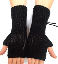 "These are special Fingerless Gloves of my own design! These gloves will definitely make a statement as they include femininity, luxury, practicality, chic and elegance. I have handknitted them using acrylic yarn One size fits most. The length of the Fingerless Gloves without stretching - 24cm/9.5\" These gloves are available also in many other colours, please, check my glove sections for that http://www.etsy.com/shop/LaimaShop?section_id=6943358 I ship internationally. The item was made by me i Fingerless Gloves Black, Clothing Projects, Gloves Black, Wrist Warmers, Black Corset, Fun Fashion, Arm Warmers, Fingerless Gloves, Acrylic Yarn