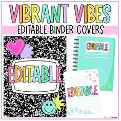 the vibrant vibes binder covers are available in various colors and designs, including hearts