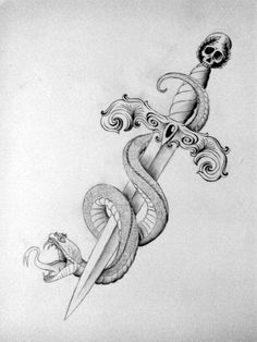 a drawing of a lizard with a skull on it's head and tail, in black and white