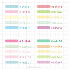 the different font styles and numbers for each type of text, which are in different colors