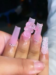 Pink Nails With Gummy Bear Charms, Cute Nails Acrylic Long Square, Birthday Nail Ideas Acrylic, Acrylic Nails Cute, Long Acrylic Nail Designs, Purple Acrylic, Cute Acrylic Nail Designs, Work Nails