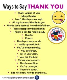 a yellow poster with the words, ways to say thank you and an emoticive smiley face