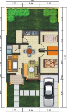 the floor plan for a small house with an attached garage and living room, as well as