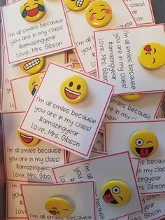 there are many different emoticions on this sheet of paper that says i am all smiles because you are in my class