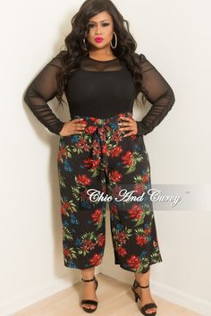 Polyester% 99 Spandex% 1 Fits Plus Size, Loose Fitting Pants, Chic And Curvy, Fitted Pants, Work Fits, Positive Body Image, Black Floral Print, Print Pants, Printed Pants