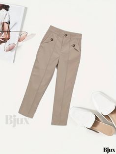 Bjux - Premium Belted Skinny Leggings Pants, Featuring Slant Pocket and Button Detailing, Versatile Everyday Casualwear, Womens Fashion Pieces Casual Wear, Leggings, Pants