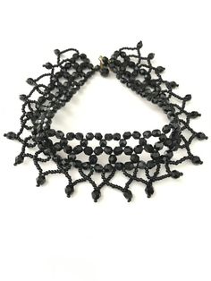 Vintage Victorian Goth Inspired Black Glass Beaded Choker Necklace Beads Weaving, Victorian Goth, Amulet Necklace, Goth Jewelry, Greek Jewelry, Pearl Choker Necklace, Beaded Choker Necklace, Vintage Victorian, Pearl Choker