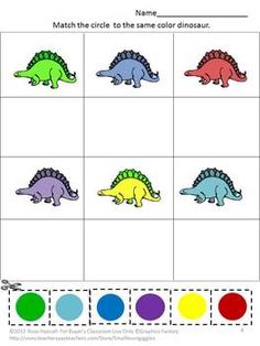 the color matching worksheet for dinosaurs