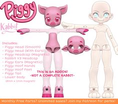 an image of a pink piggy doll with her arms stretched out and legs crossed