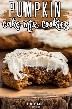 pumpkin cake mix cookies with frosting on top