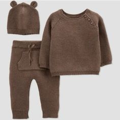 New With Tags! Beautiful Carter’s Just One You Three-Piece Knit Set - Size 6 Months. Retails $22. Cozy Playtime Sets For Fall, Knitted Cotton Sets For Winter, Winter Knitted Cotton Sets, Knitted Cotton Winter Sets, Cute Fitted Brown Sets, Fitted Knitted Cotton Sets, Boy Wishlist, Baby Boy Winter Clothes, Chocolate Sweater