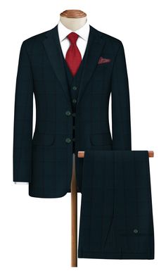 "Men's 3 Piece Suit Dark Green Windowpane Check Suit  Fabric: 80 % wool & 20 % mohair Pattern : Windowpane Check Color : Dark Green   JACKET: 2 Buttons Jacket, plain buttons High button jacket, 1 buttonhole on left lapel Narrow notch lapel, wide lapel suit  1-1 jacket front hips pocket with flap  4 buttons non-working cuff Double vent at the back of jacket matching paisley lining 4 inside working pocket Waistcoat 5 Buttons notch lapel  1/1 front pocket Breasted pocket, Fabric at the back inside Tailored Three-piece Suit For Winter, Fitted Winter Suits With Welt Pockets, Tailored Green Winter Suit, Tailored Three-piece Winter Suit, Tailored Winter Three-piece Suit, Single-breasted Wool Three-piece Suit, Winter Wool Three-piece Suit, Tailored Three-piece Suit With Pockets For Winter, Winter Business Suit With Custom Fit