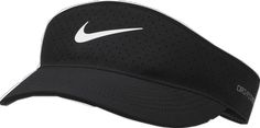 a black visor with white nike logo on the front and side panels, all in mesh