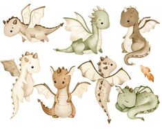 watercolor dragon clipart set on white background for scrapbooking, cards and more