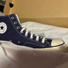 Size 10 Mens And Size 12 Womens Navy Blue Chuck Taylor Shoes Bought From The Their Official Website Never Worn Nor Taken Out Of Box With Tags. Any Questions Or Concerns Please Ask. All 4 Pairs Of Shoes For $360 And Offers Welcome Classic Blue Lace-up High-top Sneakers, Blue Converse High-top Sneakers With Gum Sole, Classic Blue High-top Sneakers For Streetwear, Classic Blue Sneakers With Vulcanized Sole, Blue High-top Lace-up Sneakers With Gum Sole, Navy Round Toe Canvas Shoes For Streetwear, Blue Casual High-top Sneakers With Vulcanized Sole, Casual Blue High-top Sneakers With Vulcanized Sole, Blue Casual High-top Sneakers With Laces