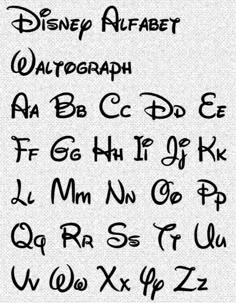 the letters and numbers for disney's alphabets are drawn in black ink on white paper