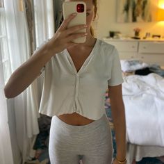 Brandy Melville Shirt, Buttons Down The Front, One Size, Perfect Condition, Never Worn Short Sleeve Tops With Button Closure For Loungewear, White Button-up Top For Loungewear, Short Sleeve Shirt With Buttons For Loungewear, White Button Closure Blouse For Loungewear, Fitted Button-up Loungewear Top, Fitted Button-up Top For Loungewear, Casual Button Tops For Loungewear, Relaxed Fit Top With Buttons For Loungewear, Spring Tops With Buttons For Loungewear