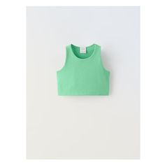 SLEEVELESS CROP TOP Basic Green Tank Top, Green Racerback Vest Top, Green Casual Vest Crop Top, Green Crew Neck Vest For Summer, Casual Green Racerback Vest, Casual Green Vest Crop Top, Basic Green Tank Top For Summer, Green Basic Tank Top For Summer, Basic Green Seamless Tank Top