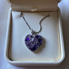 Sterling Silver Purple Heart Necklace. Never Worn. Purple Heart Locket, Purple Heart Necklace, Crystal Locket, Prom Ideas, Witch Outfit, Idea Design, Purple Heart, Heart Locket, Maleficent