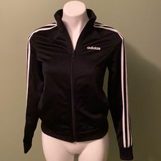 Adidas Nylon Jacket In Black/White Size Xs (4/6). Adidas Three Stripe Logo Jacket With Zipper Closure And Front Pockets. Adidas Fitted Sporty Track Jacket, Adidas Sporty Fall Outerwear, White Fitted Adidas Outerwear, Fitted White Adidas Outerwear, Fitted Adidas Winter Track Jacket, Fitted Adidas Track Jacket For Winter, Adidas Fitted Hooded Outerwear, Adidas Fitted Casual Track Jacket, Fitted Casual Adidas Track Jacket