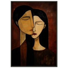 a painting of two women with their eyes closed and one woman's face to the side