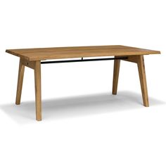 a wooden table with two legs and a black metal base on an isolated white background