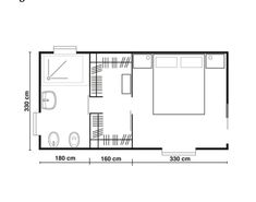 the floor plan for a small house with two beds and a living area in it