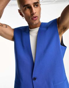 Suit jacket by ASOS DESIGN Suit yourself V-neck Sleeveless style Single button fastening Regular fit Sleeveless Suit, Blue Fashion, Cobalt Blue, Suits You, Cobalt, Suit Jacket, Asos, V Neck, Blue