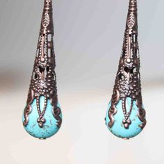 Turquoise Earrings Copper Earrings Briolette by NtikArtJewelry Elegant Turquoise Metal Chandelier Earrings, Elegant Turquoise Chandelier Drop Earrings, Elegant Turquoise Earrings With Lever Back, Elegant Turquoise Dangle Chandelier Earrings, Elegant Turquoise Pierced Earrings, Turquoise Teardrop Chandelier Earrings As Gift, Elegant Turquoise Teardrop Pierced Earrings, Turquoise Metal Earrings For Pierced Ears, Turquoise Teardrop Chandelier Earrings For Pierced Ears