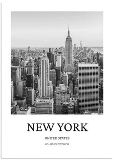 the new york city skyline in black and white, with the words'new york united states