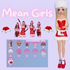 a girl dressed up as santa clause with other dolls