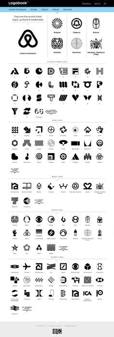 a large set of black and white logos