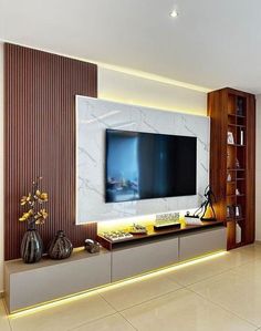 #SmallSpaceLiving #ModernDesign Tv Wall Design Luxury, Luxury Tv Wall, Modern Tv Room